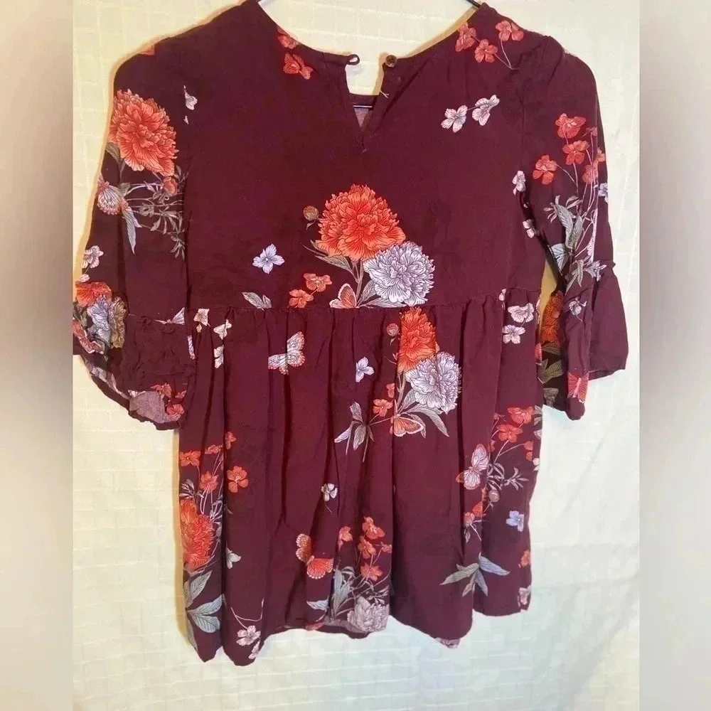 Gap kids small 6/7 maroon Red floral dress
